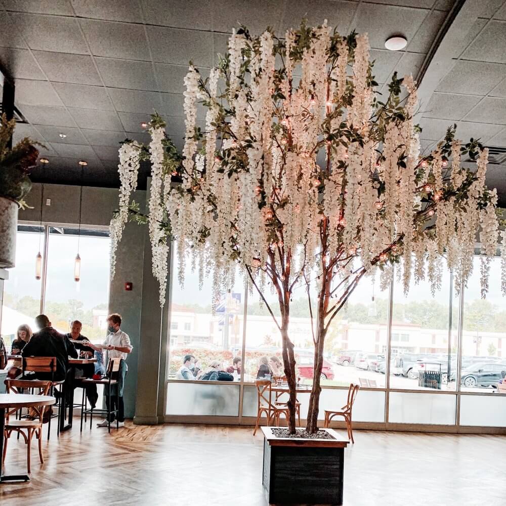 Artificial Wisteria Tree in dining area of New Jersey Restaurant