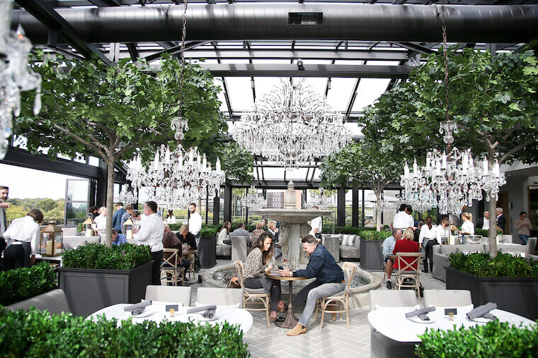 Fabricated London Planetrees in dining area at Restoration Hardware Edina Restaurant