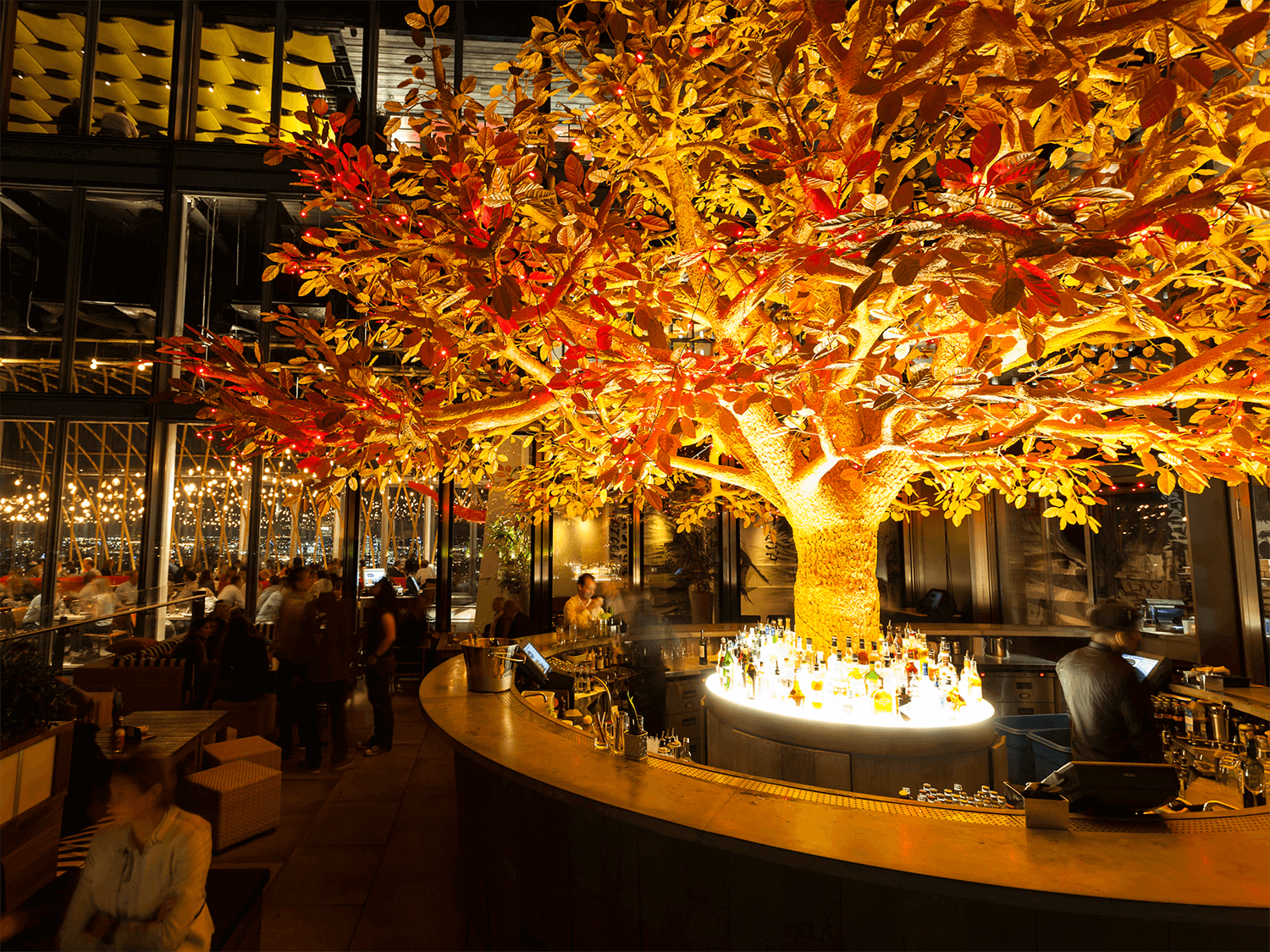 Fabricated exterior custom oak trophy tree at Sushisamba London Rooftop Restaurant