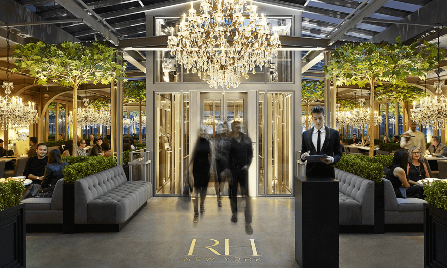 Fabricated London Planetrees and Preserved Boxwood Hedges at entrance to RH Restaurant, New York