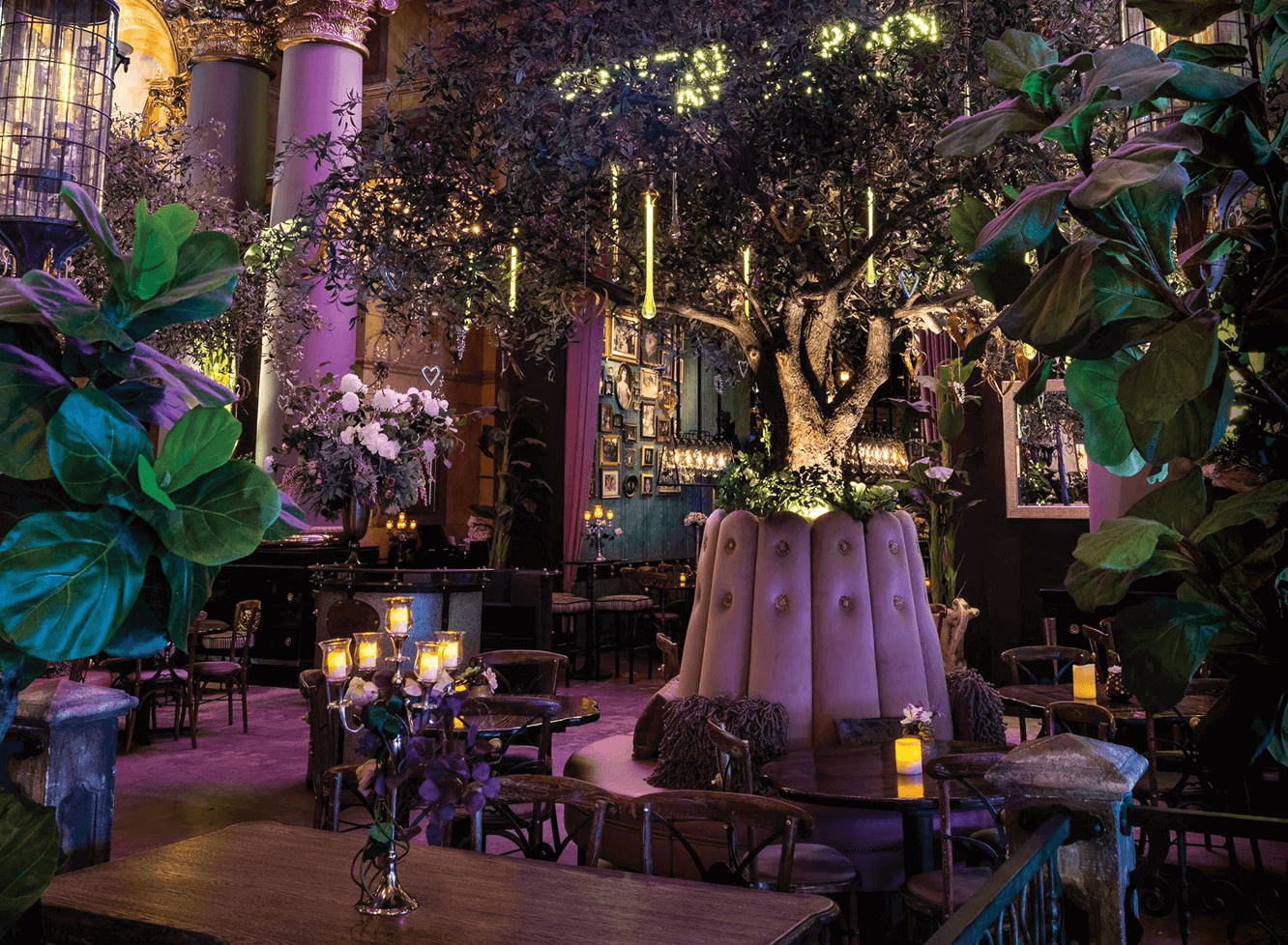 Faux trees, plants, and flowers at Vanderpump Cocktail Garden at Caesars Palace