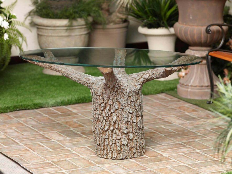 Tree Furnishings Glass Top Fabricated Log Table