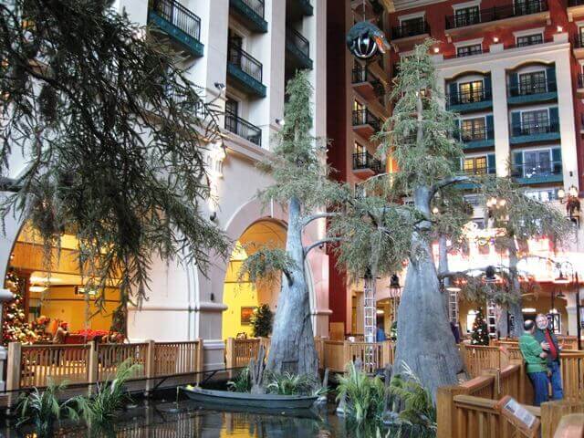 Fabricated Bald Cypress Trees and Moss in atrium of Paragon Hotel and Casino