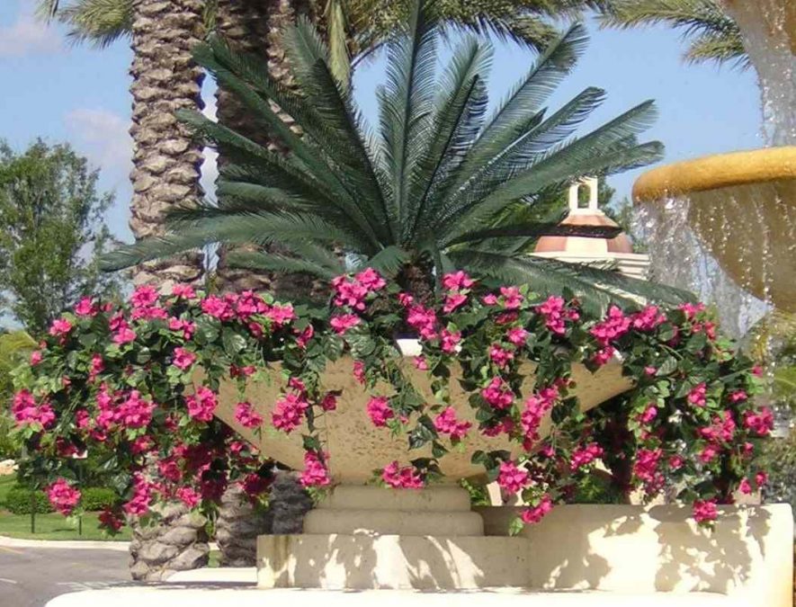 Fabricated Sago Palm Tree and Bougainvilleas