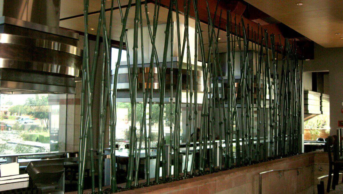 Natural bamboo poles inside Sapporo Restaurant