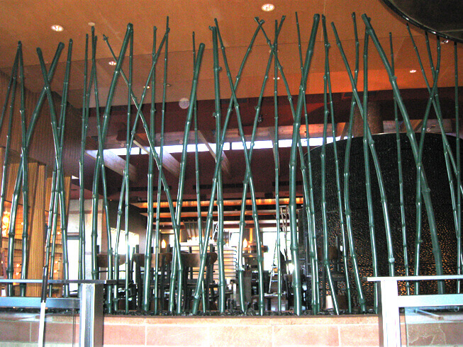 Natural bamboo poles at Sapporo Restaurant