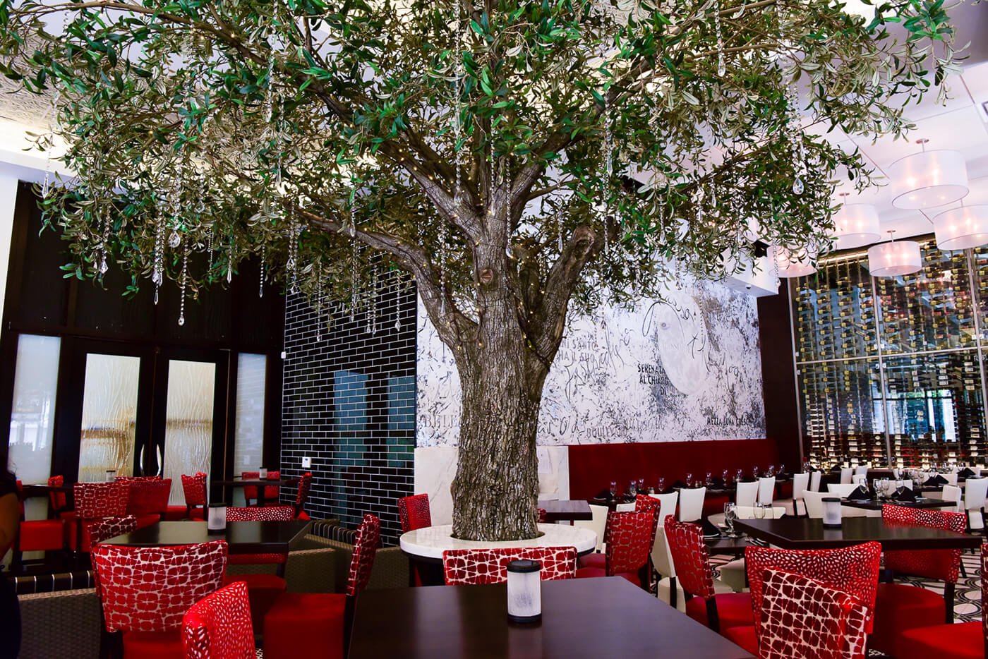 Carved Olive Tree at Restaurant