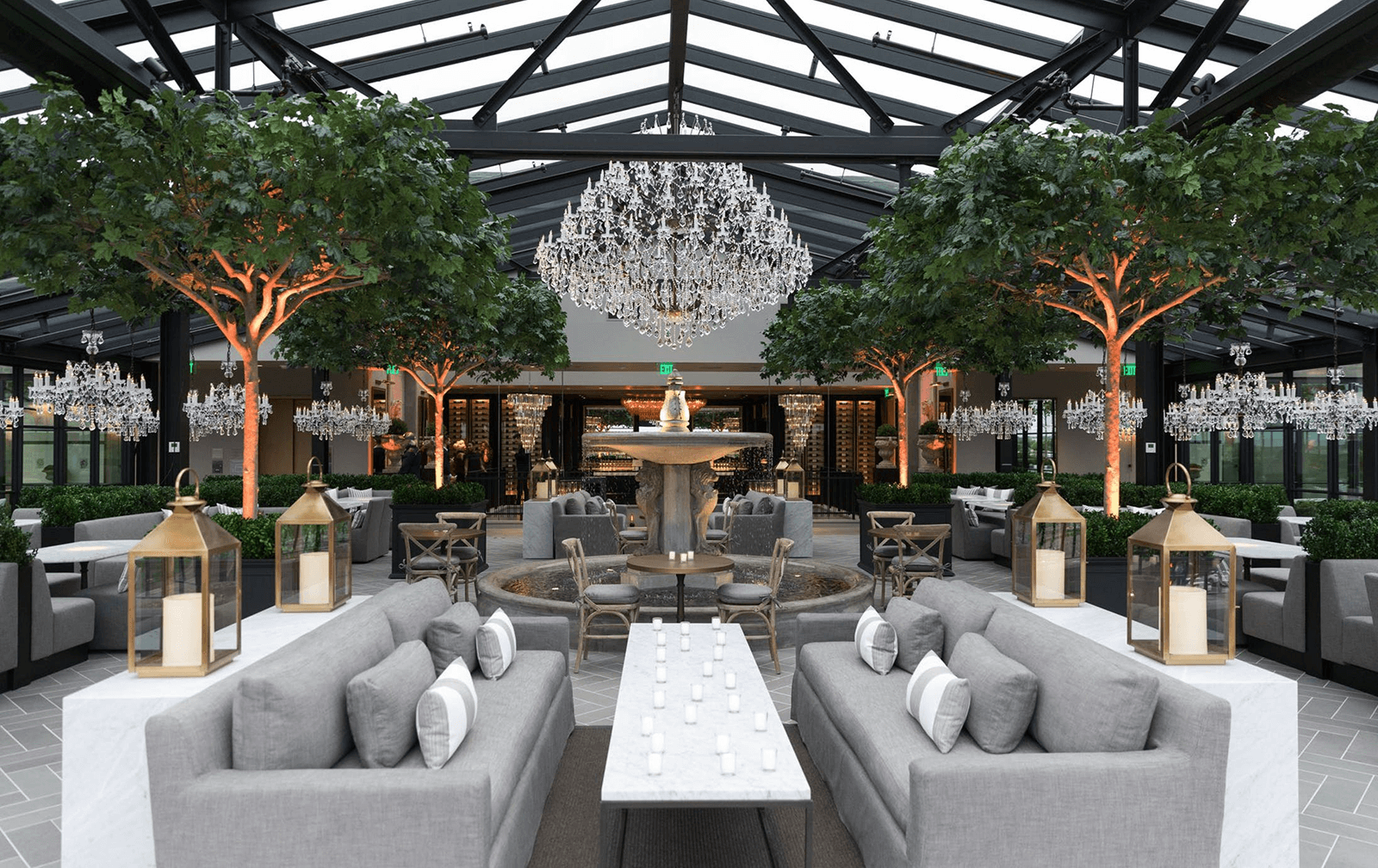Interior of Restoration Hardware Edina Minneapolis showing placement of Artificial London Planetrees