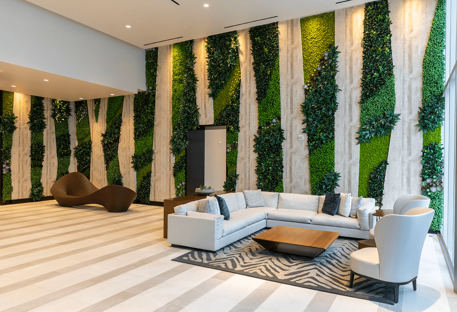 Green Walls with unique furniture at Paramount Miami World Center