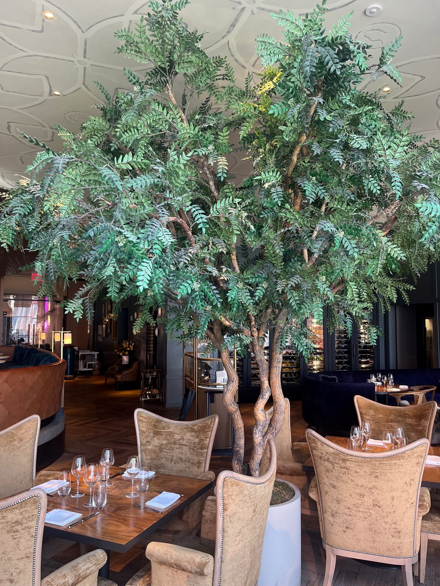 Artificial indoor Acacia tree at Queensyard Restaurant in New York